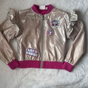 Metallic LOL Bomber Jacket with Pink Accents